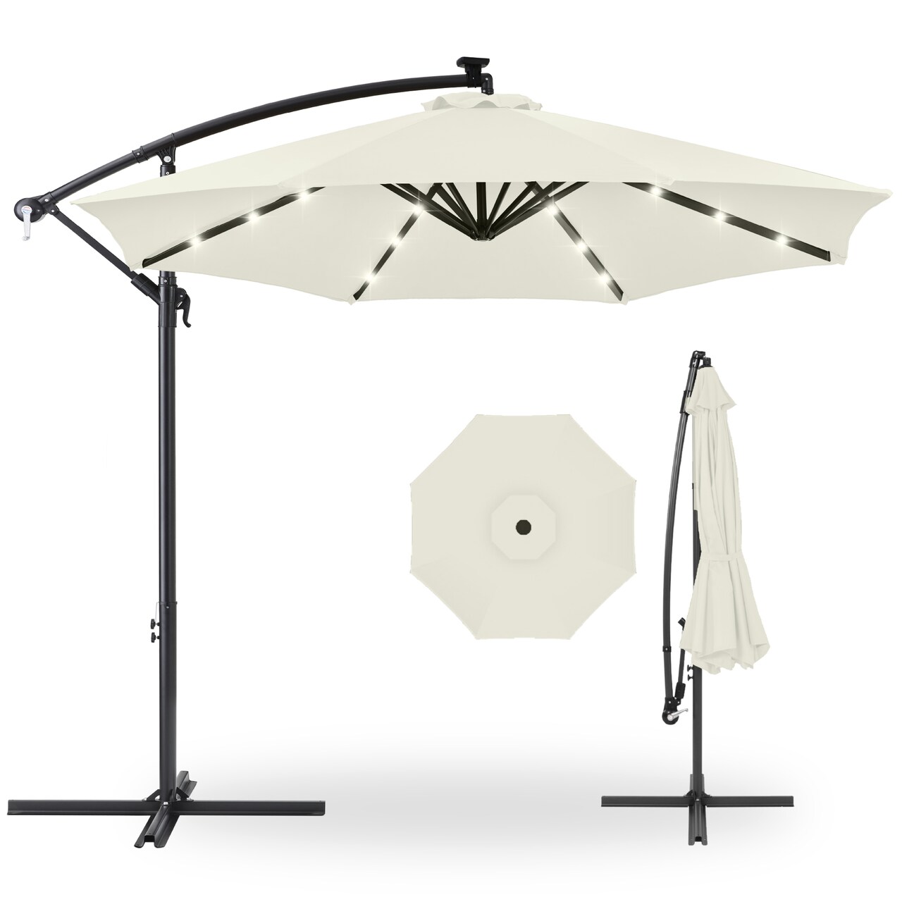 Best Choice Products 10ft Solar LED Offset Hanging Outdoor Market Patio Umbrella w/ Adjustable Tilt
